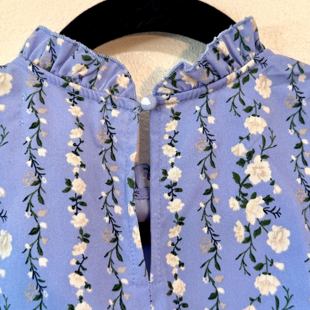 Melloday Floral Tiered Midi Dress – Ruffle Neck, Size Small, Blue Sleeveless - Picture 7 of 8